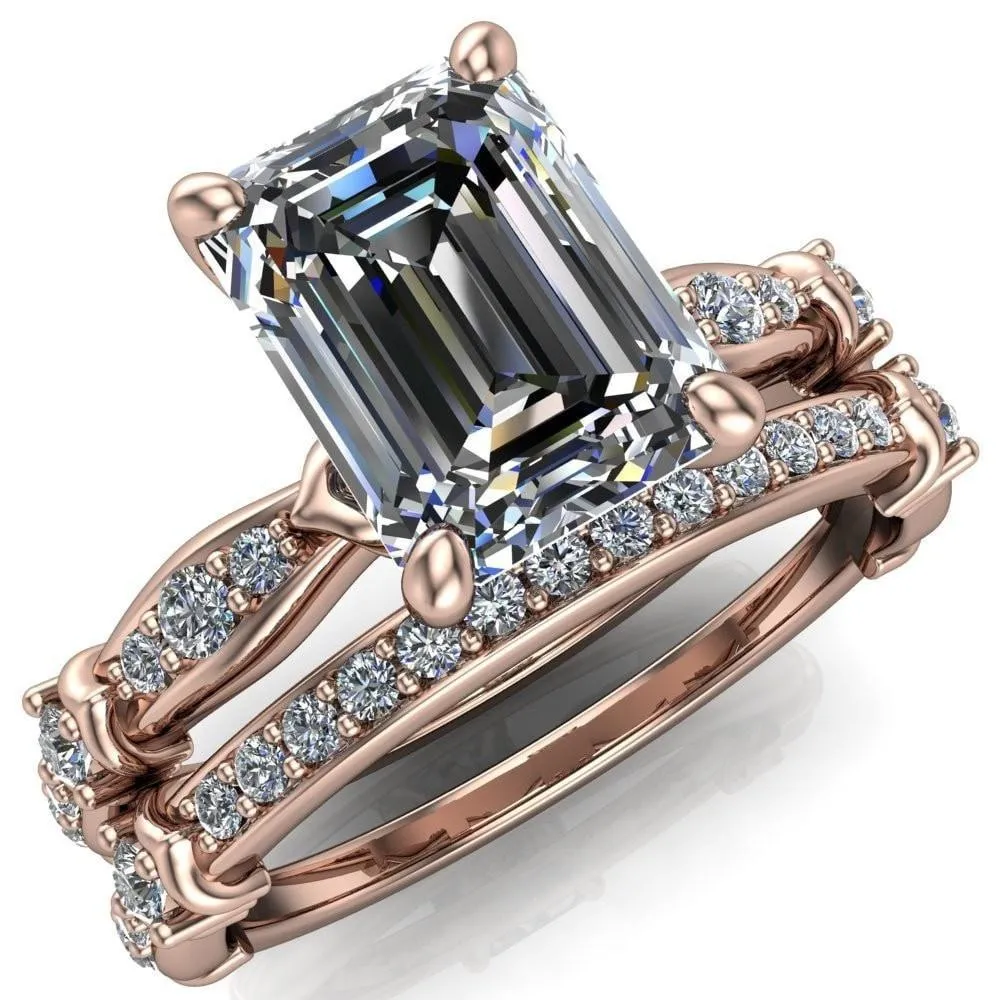 Jemaine Emerald Center Stone 4 Prong Diamond Channel Engagement Ring