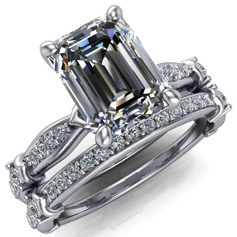 Jemaine Emerald Center Stone 4 Prong Diamond Channel Engagement Ring