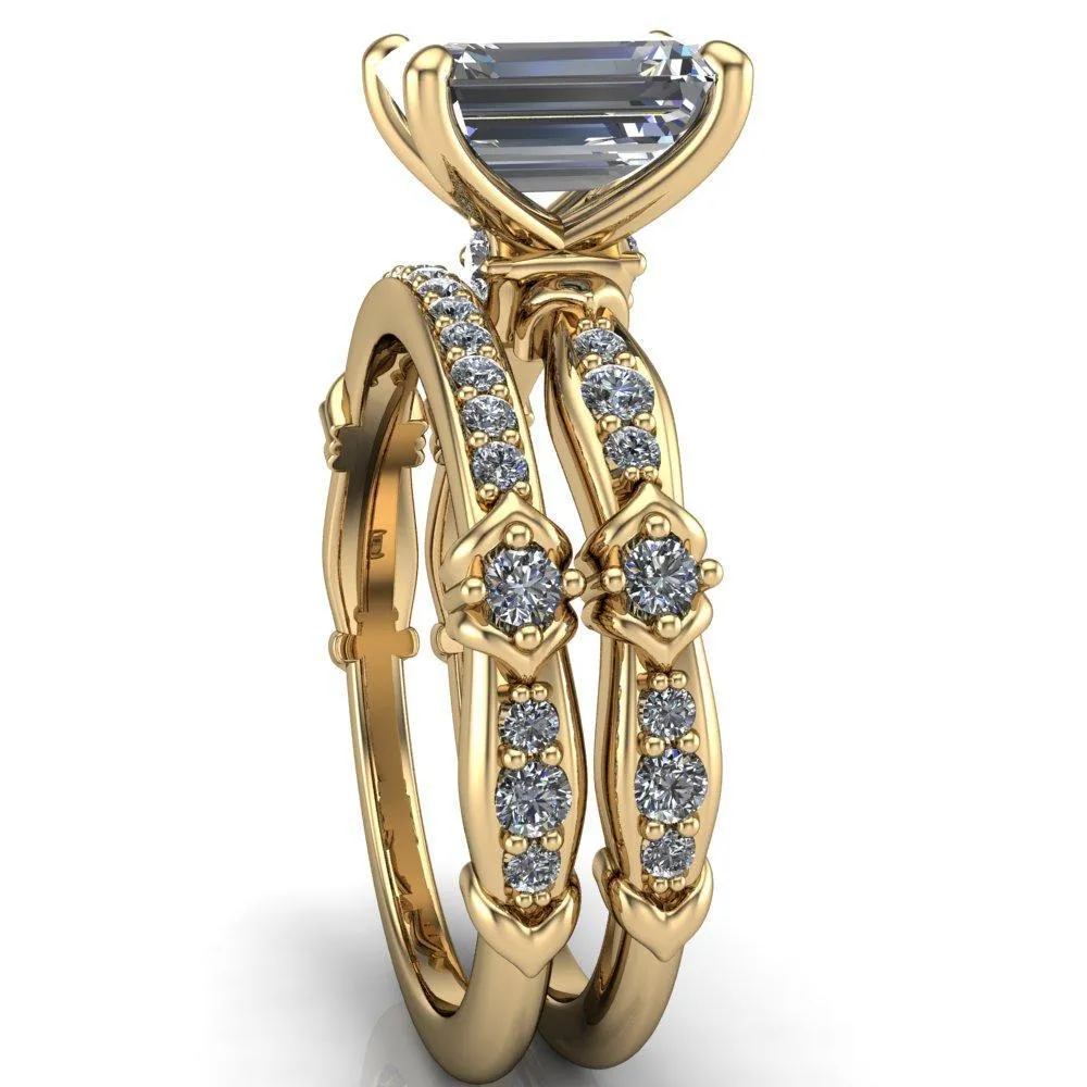 Jemaine Emerald Center Stone 4 Prong Diamond Channel Engagement Ring