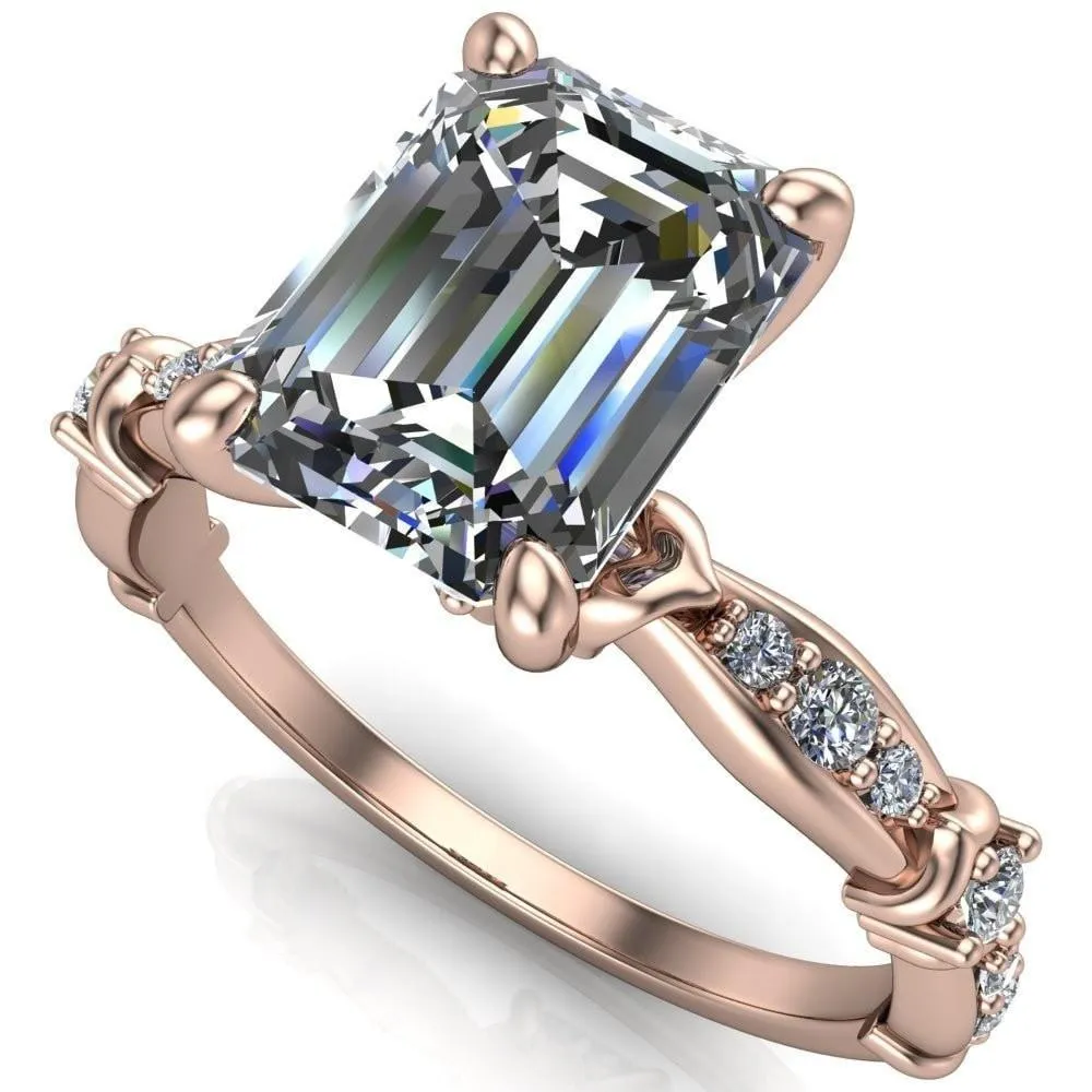 Jemaine Emerald Center Stone 4 Prong Diamond Channel Engagement Ring