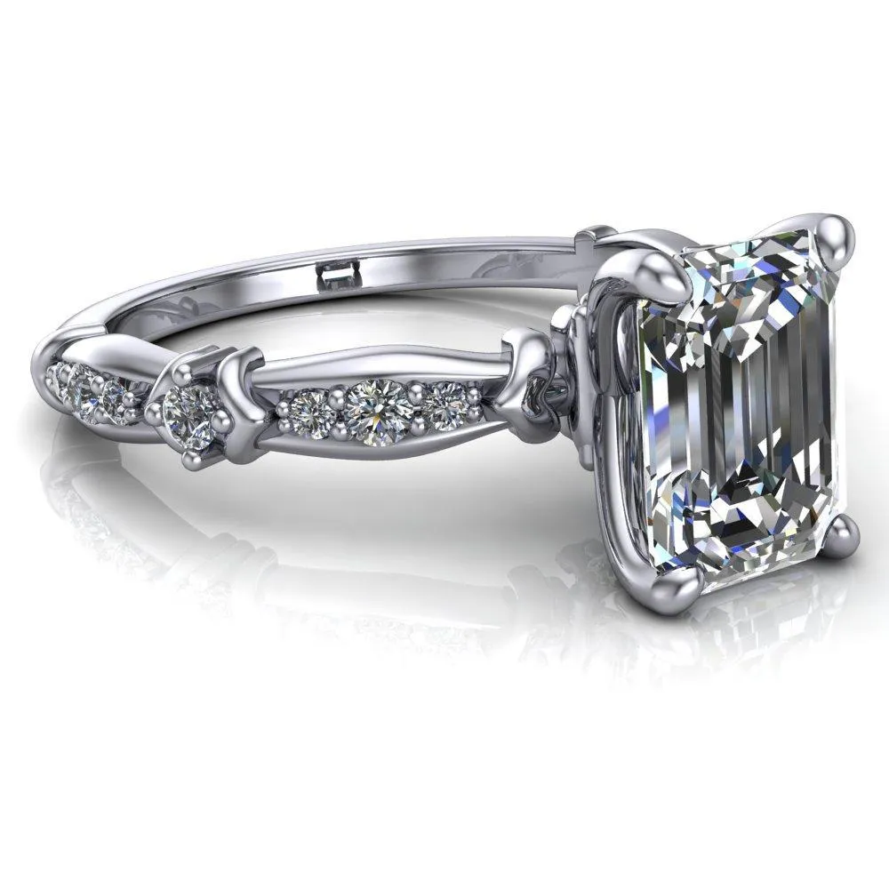 Jemaine Emerald Center Stone 4 Prong Diamond Channel Engagement Ring