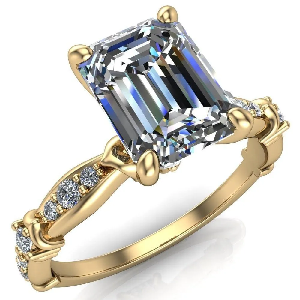 Jemaine Emerald Center Stone 4 Prong Diamond Channel Engagement Ring