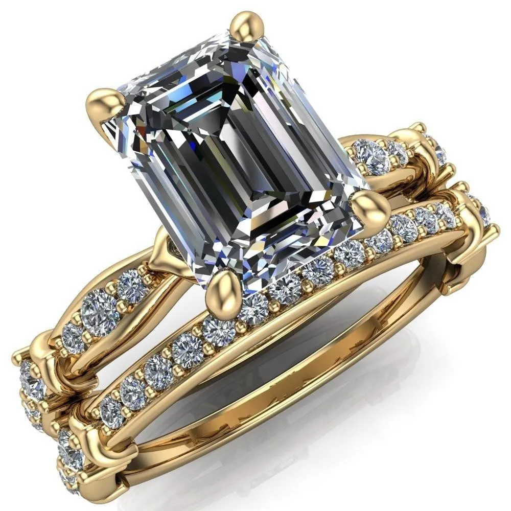 Jemaine Emerald Center Stone 4 Prong Diamond Channel Engagement Ring