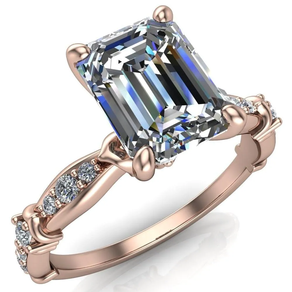 Jemaine Emerald Center Stone 4 Prong Diamond Channel Engagement Ring
