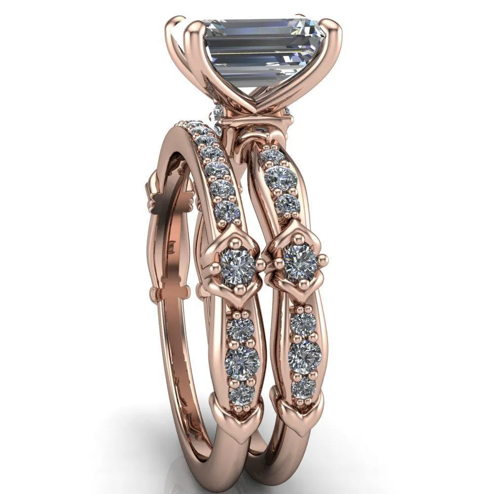 Jemaine Emerald Center Stone 4 Prong Diamond Channel Engagement Ring