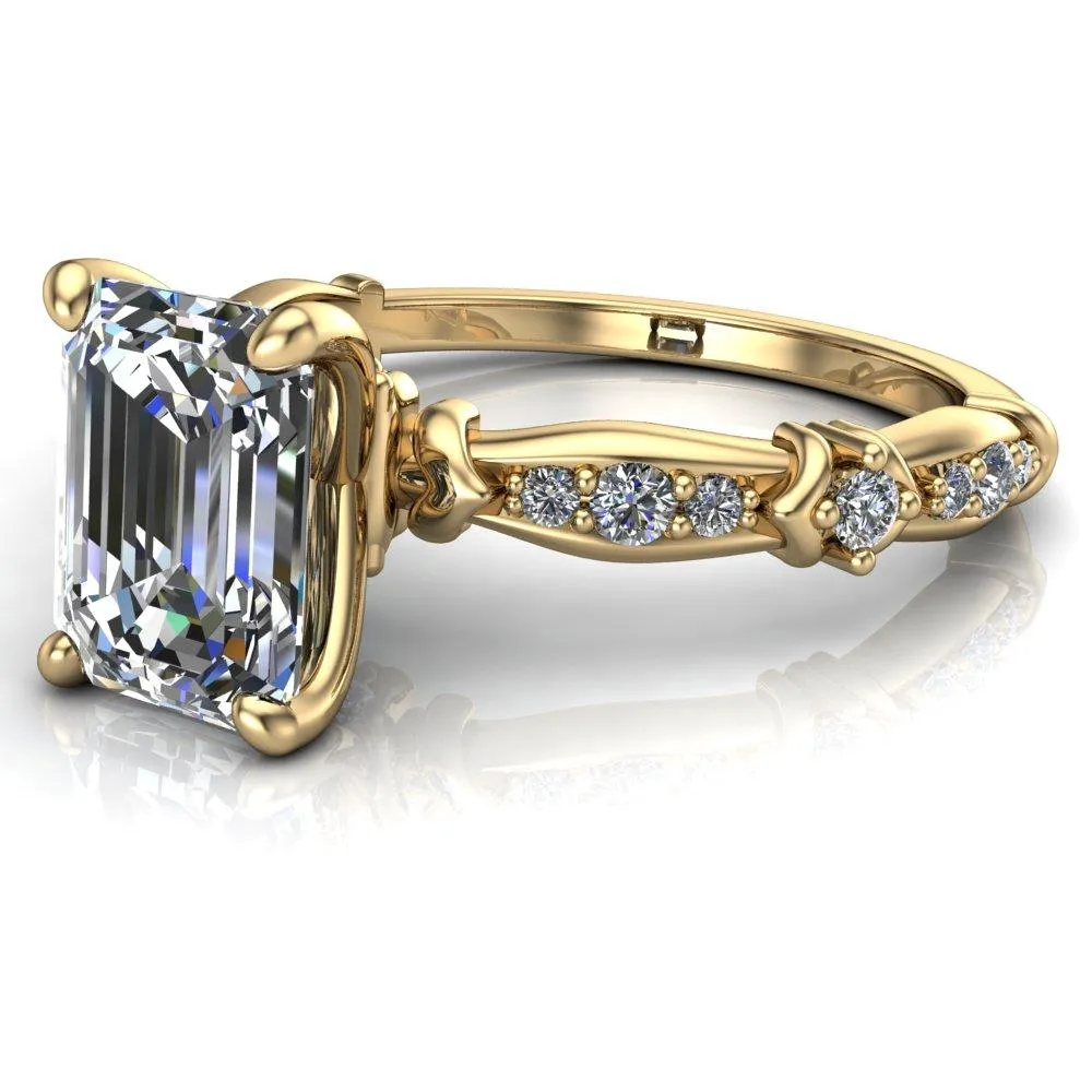 Jemaine Emerald Center Stone 4 Prong Diamond Channel Engagement Ring