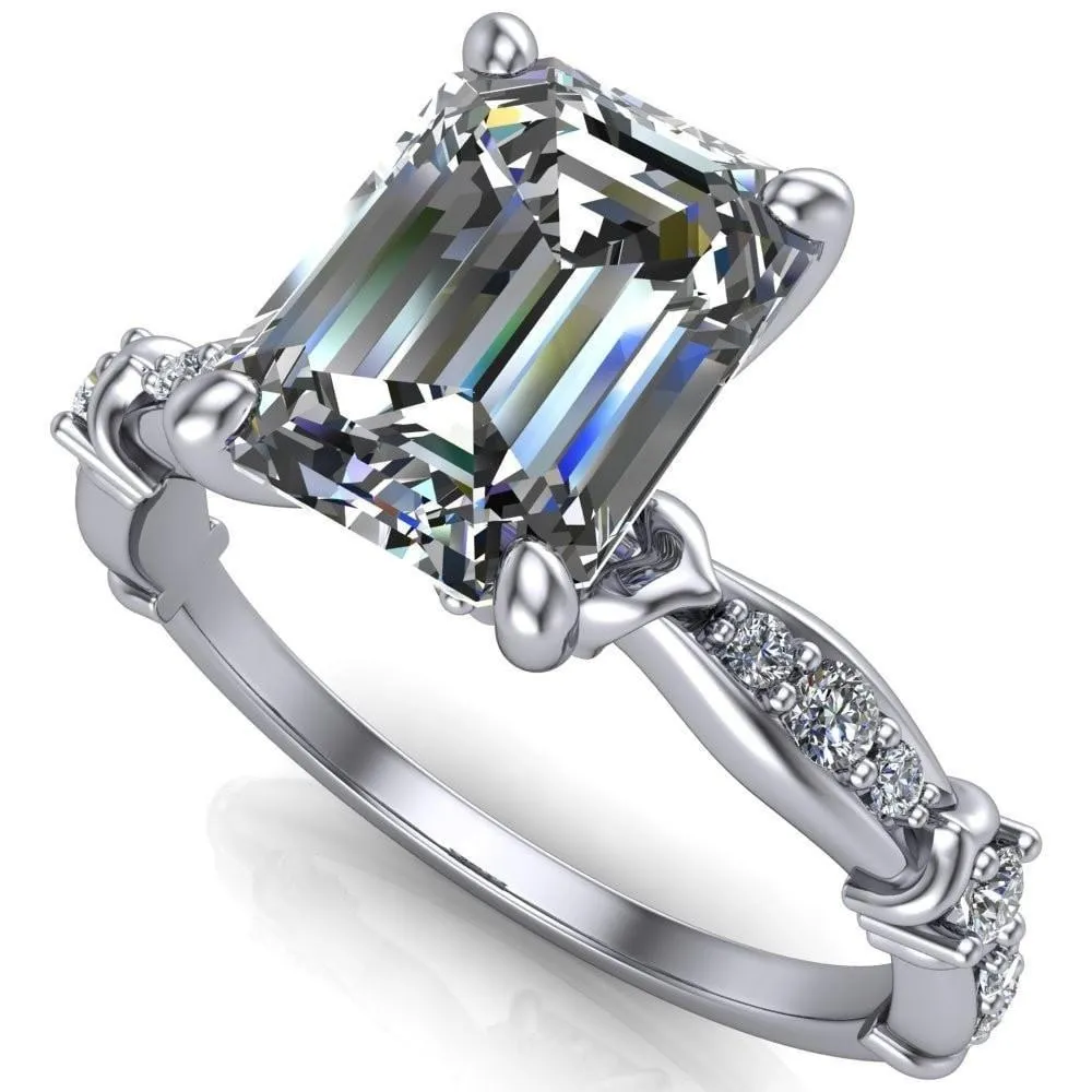 Jemaine Emerald Center Stone 4 Prong Diamond Channel Engagement Ring