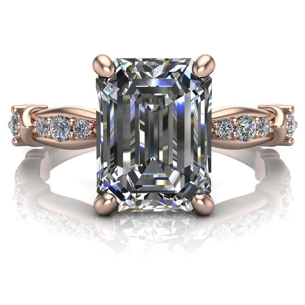 Jemaine Emerald Center Stone 4 Prong Diamond Channel Engagement Ring