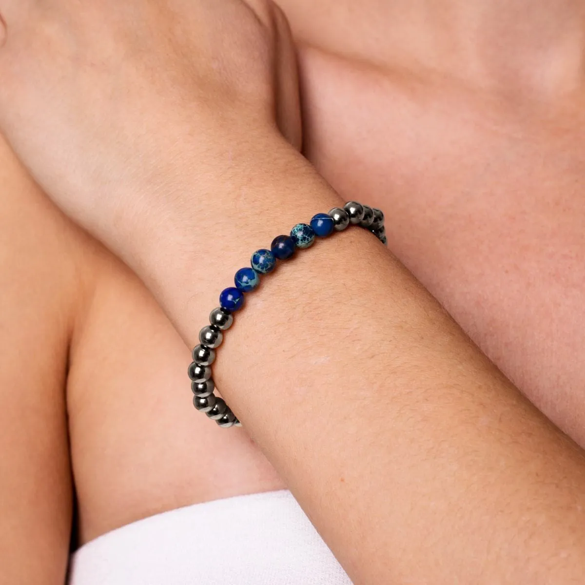 Jubilant | Silver | Dark Blue Emperor Gemstone | Expression Bracelet
