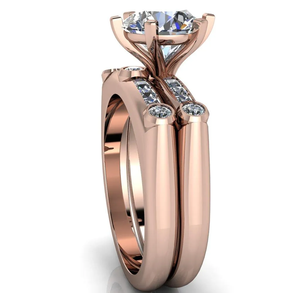Judith Round Center Stone 6 Prong Center Diamond Channel Accent Full Bezel Ring