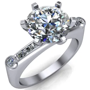 Judith Round Center Stone 6 Prong Center Diamond Channel Accent Full Bezel Ring