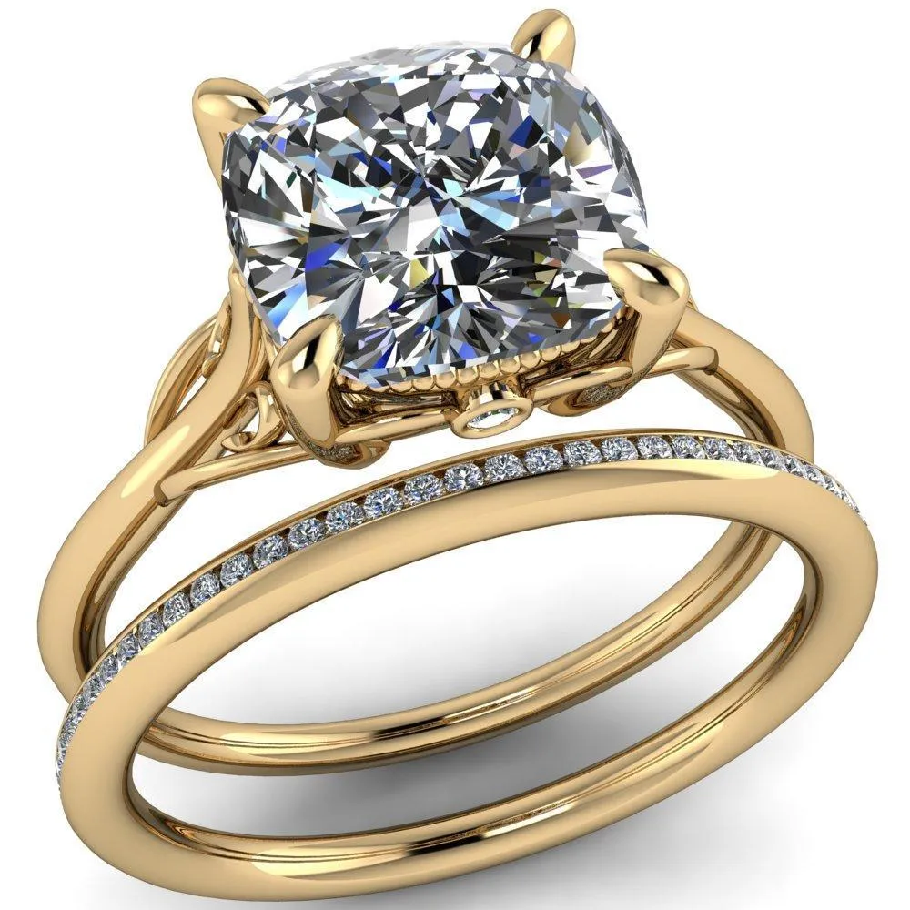 Jules Cushion Center Stone Filigree Custom Bezel Diamond Design Ring
