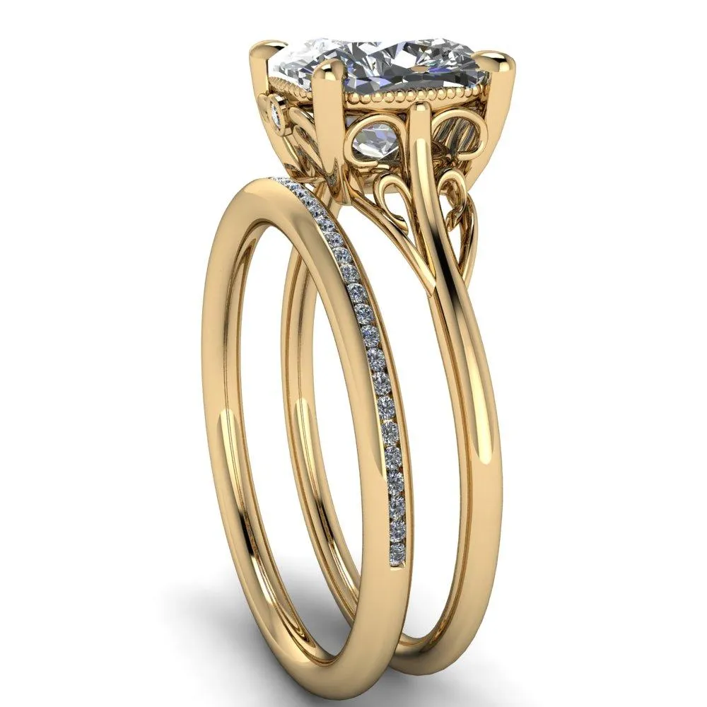 Jules Cushion Center Stone Filigree Custom Bezel Diamond Design Ring