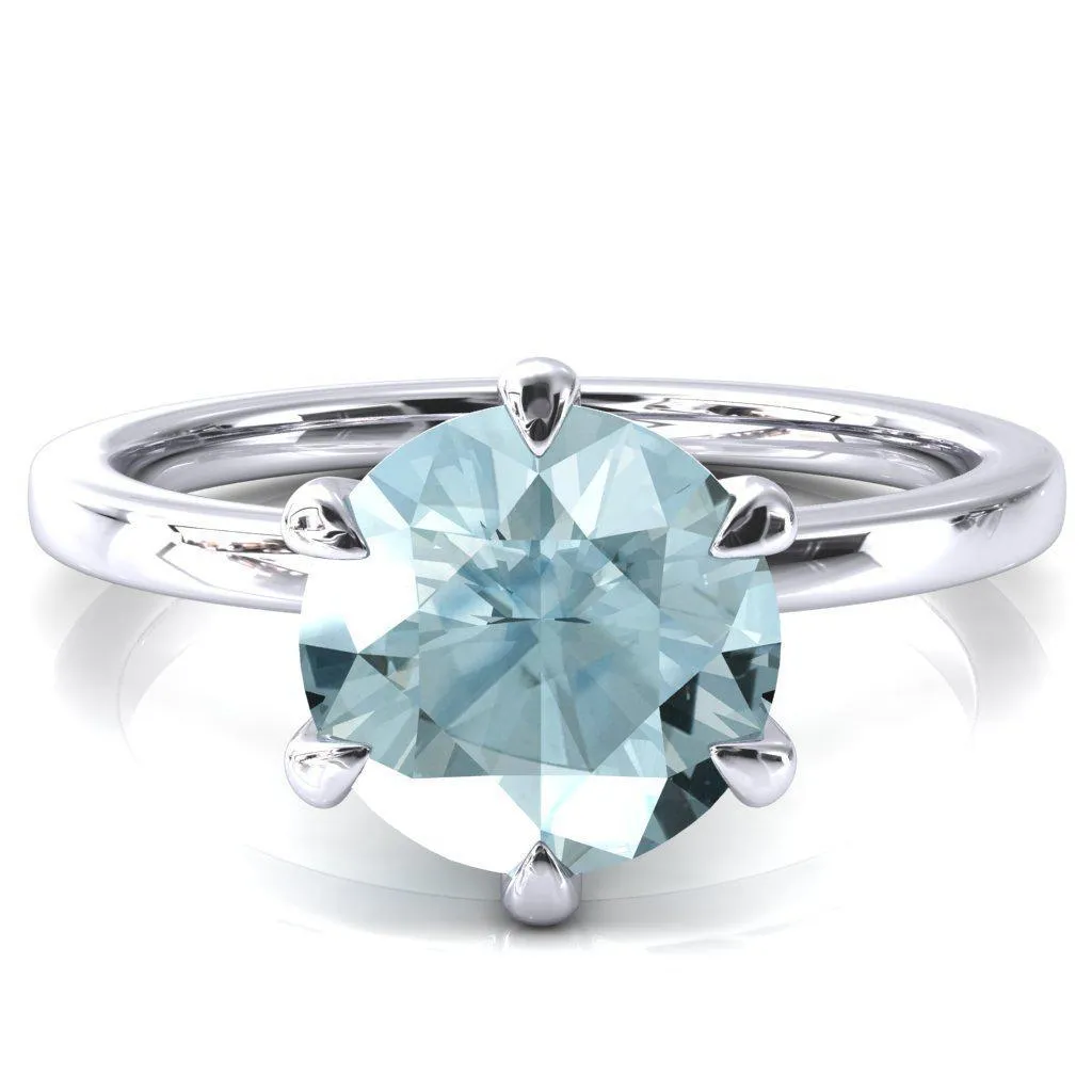 Julianne Round Aqua Blue Spinel Solitaire 6 Prong Ring