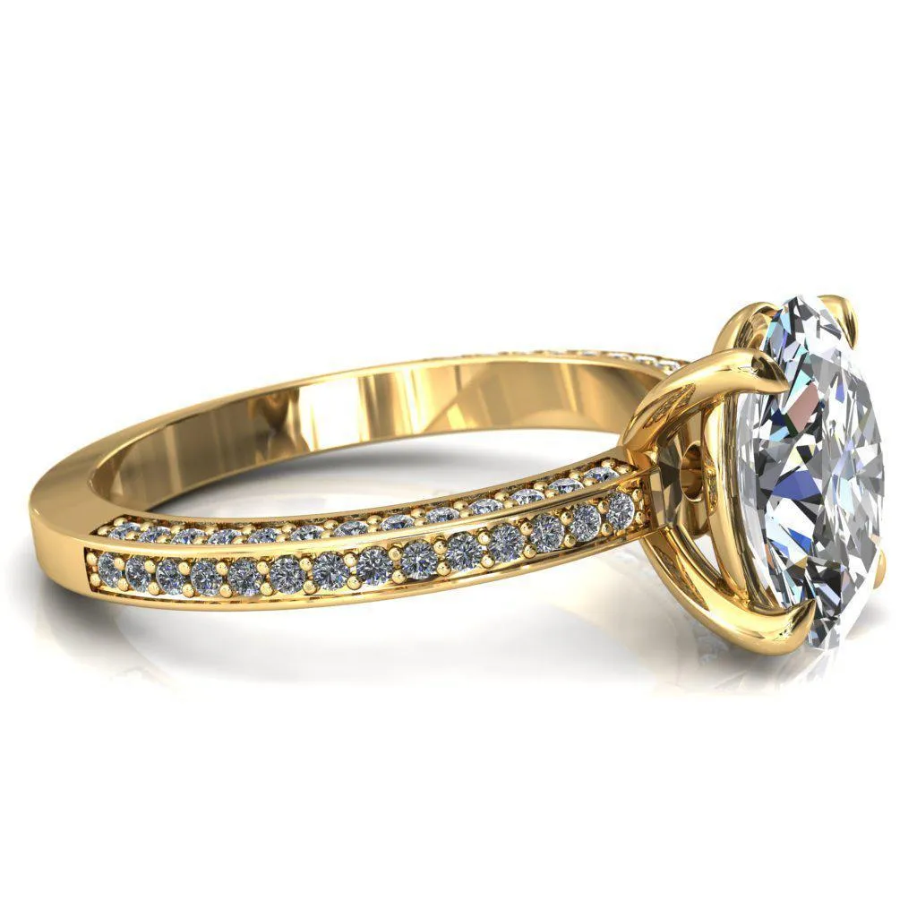 Kailee Oval Center Stone 4 Prong 3/4 Eternity 3 Sided Diamond Shank Engagement Ring