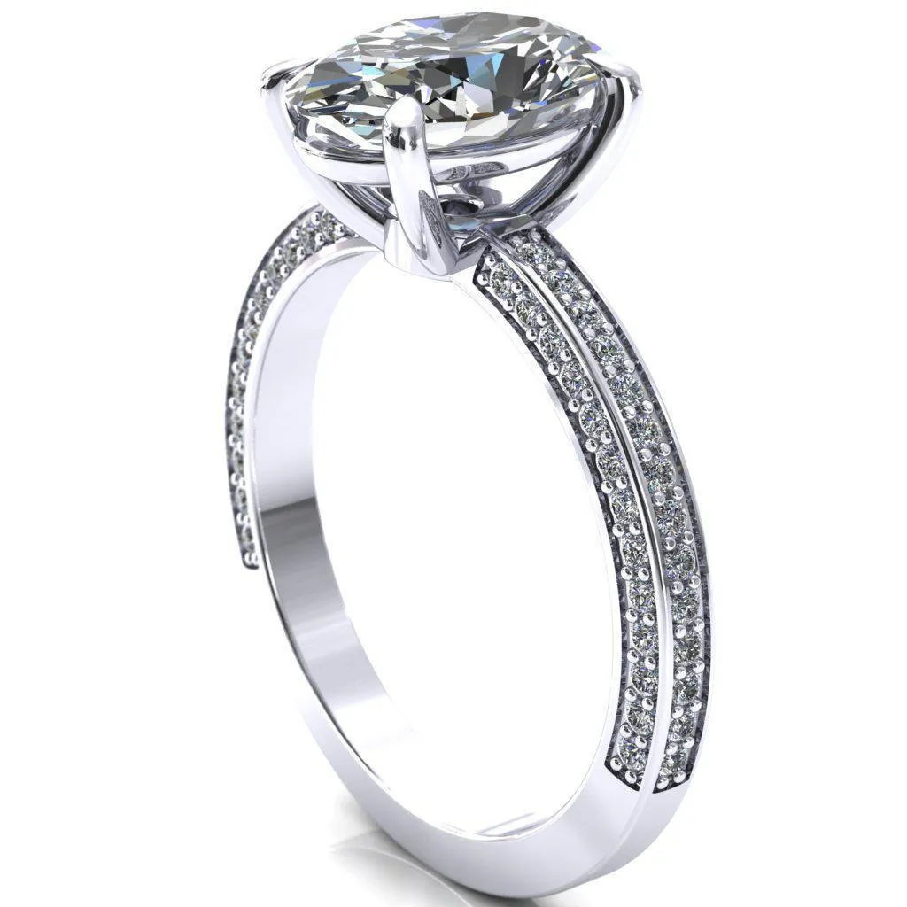 Kailee Oval Center Stone 4 Prong 3/4 Eternity 3 Sided Diamond Shank Engagement Ring