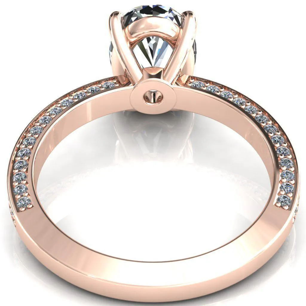 Kailee Oval Center Stone 4 Prong 3/4 Eternity 3 Sided Diamond Shank Engagement Ring