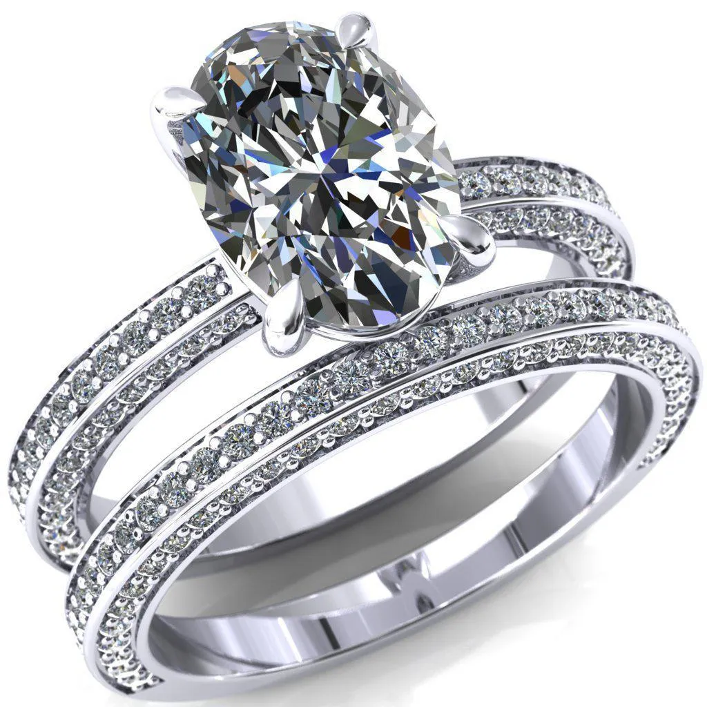 Kailee Oval Center Stone 4 Prong 3/4 Eternity 3 Sided Diamond Shank Engagement Ring