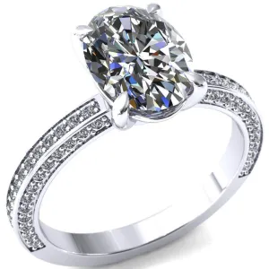 Kailee Oval Center Stone 4 Prong 3/4 Eternity 3 Sided Diamond Shank Engagement Ring