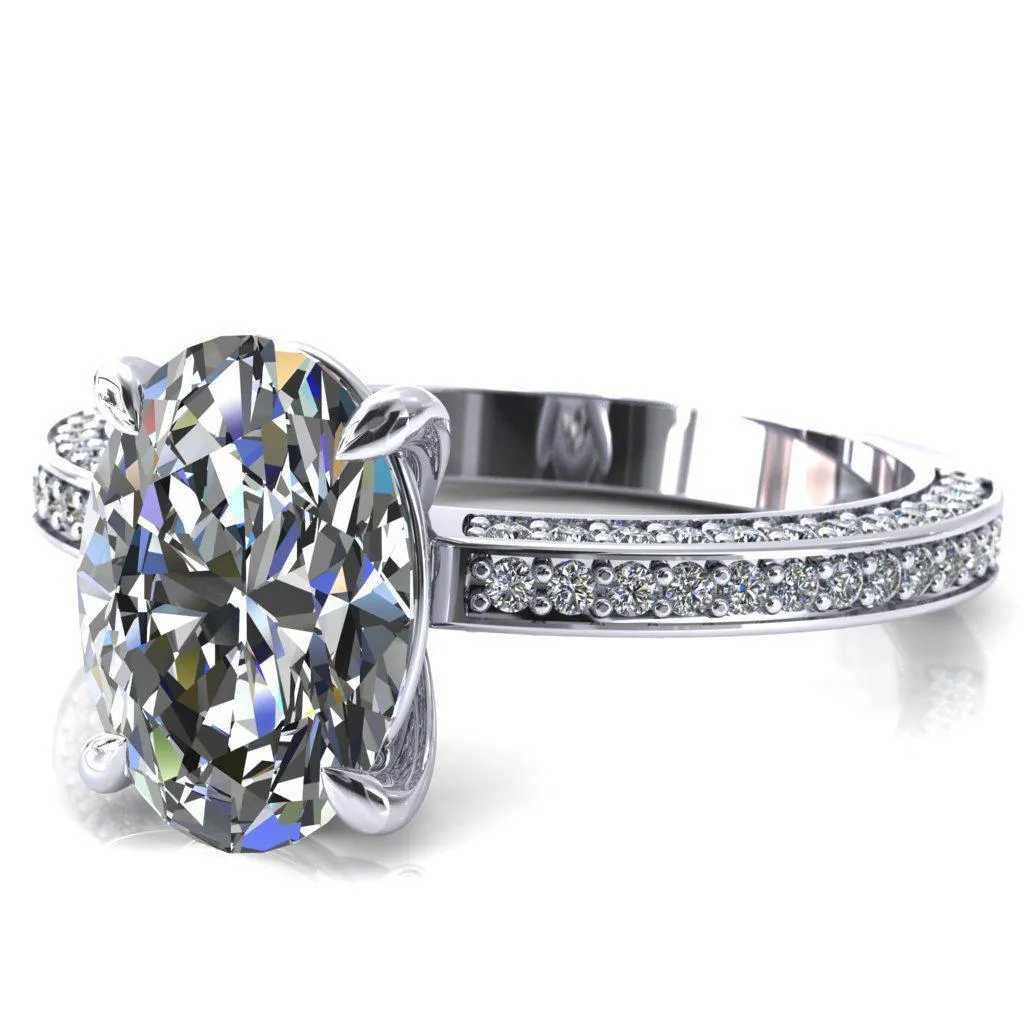 Kailee Oval Center Stone 4 Prong 3/4 Eternity 3 Sided Diamond Shank Engagement Ring