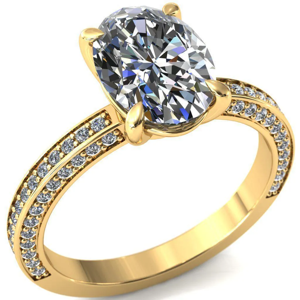 Kailee Oval Center Stone 4 Prong 3/4 Eternity 3 Sided Diamond Shank Engagement Ring