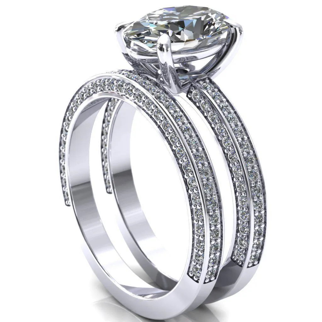 Kailee Oval Center Stone 4 Prong 3/4 Eternity 3 Sided Diamond Shank Engagement Ring