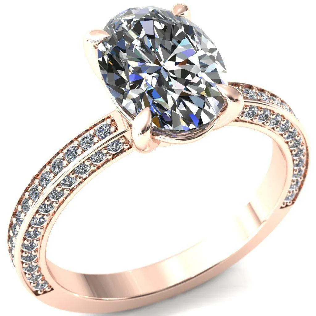 Kailee Oval Center Stone 4 Prong 3/4 Eternity 3 Sided Diamond Shank Engagement Ring