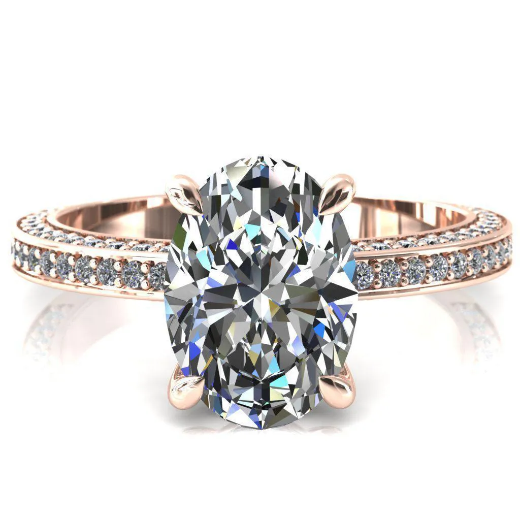 Kailee Oval Center Stone 4 Prong 3/4 Eternity 3 Sided Diamond Shank Engagement Ring
