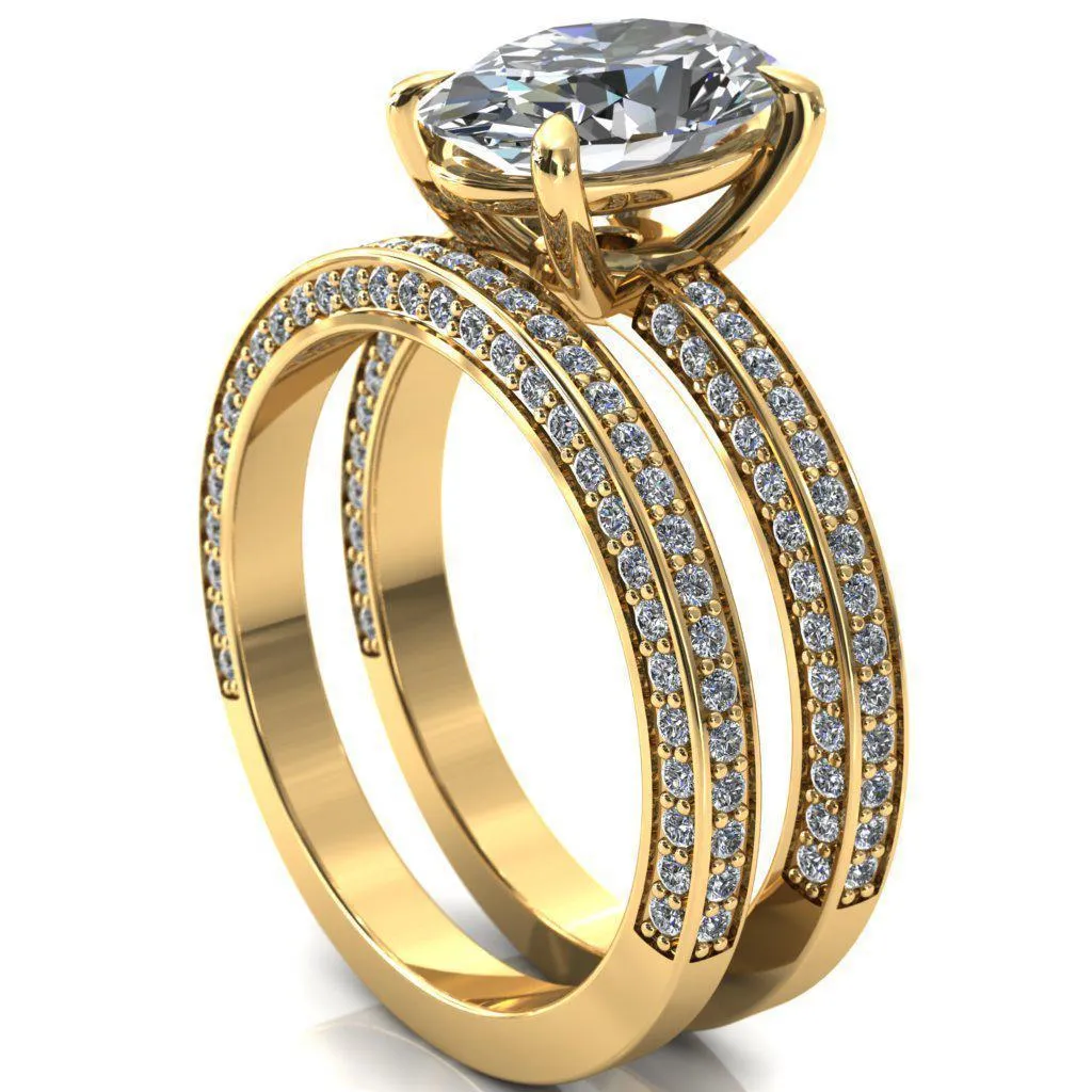 Kailee Oval Center Stone 4 Prong 3/4 Eternity 3 Sided Diamond Shank Engagement Ring