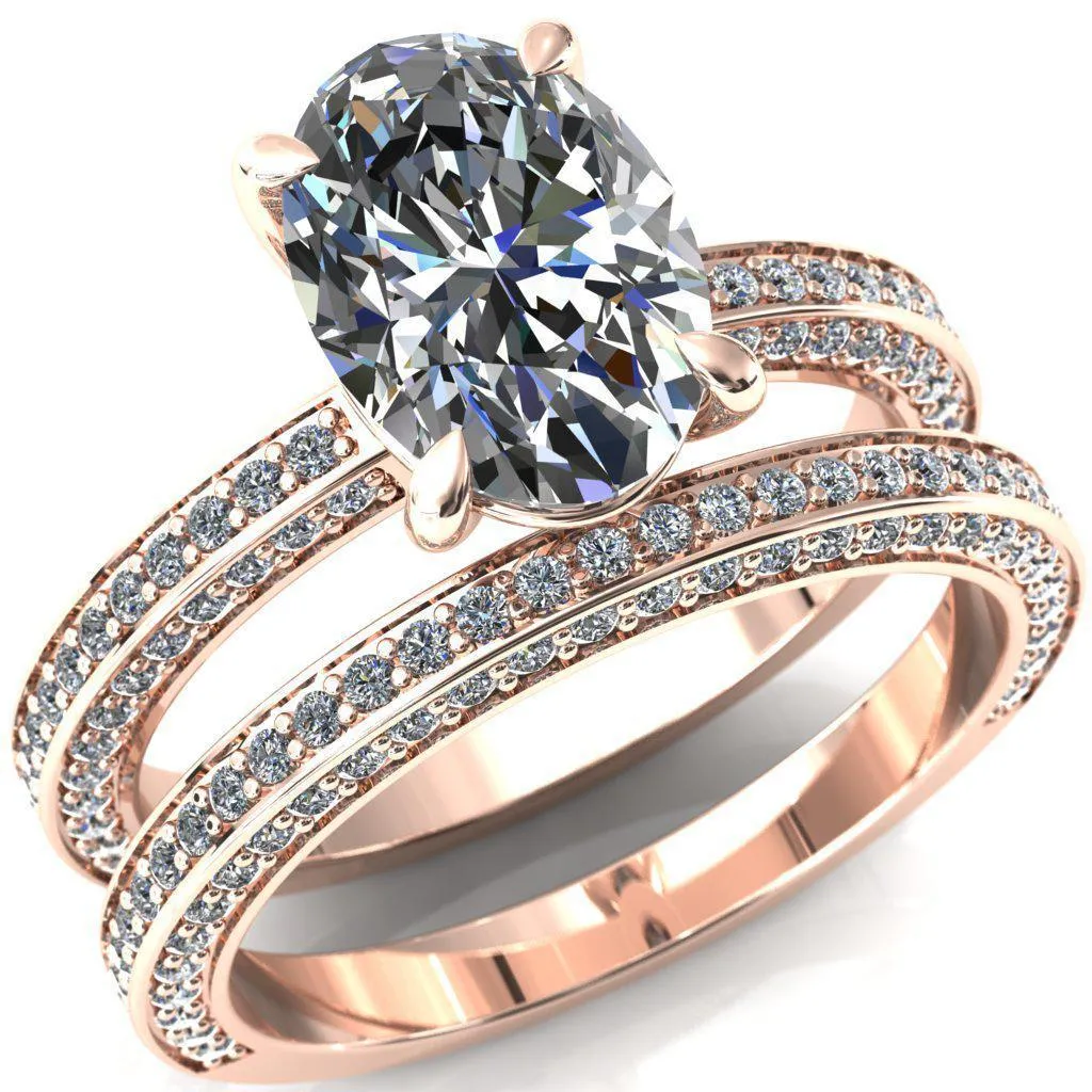 Kailee Oval Center Stone 4 Prong 3/4 Eternity 3 Sided Diamond Shank Engagement Ring