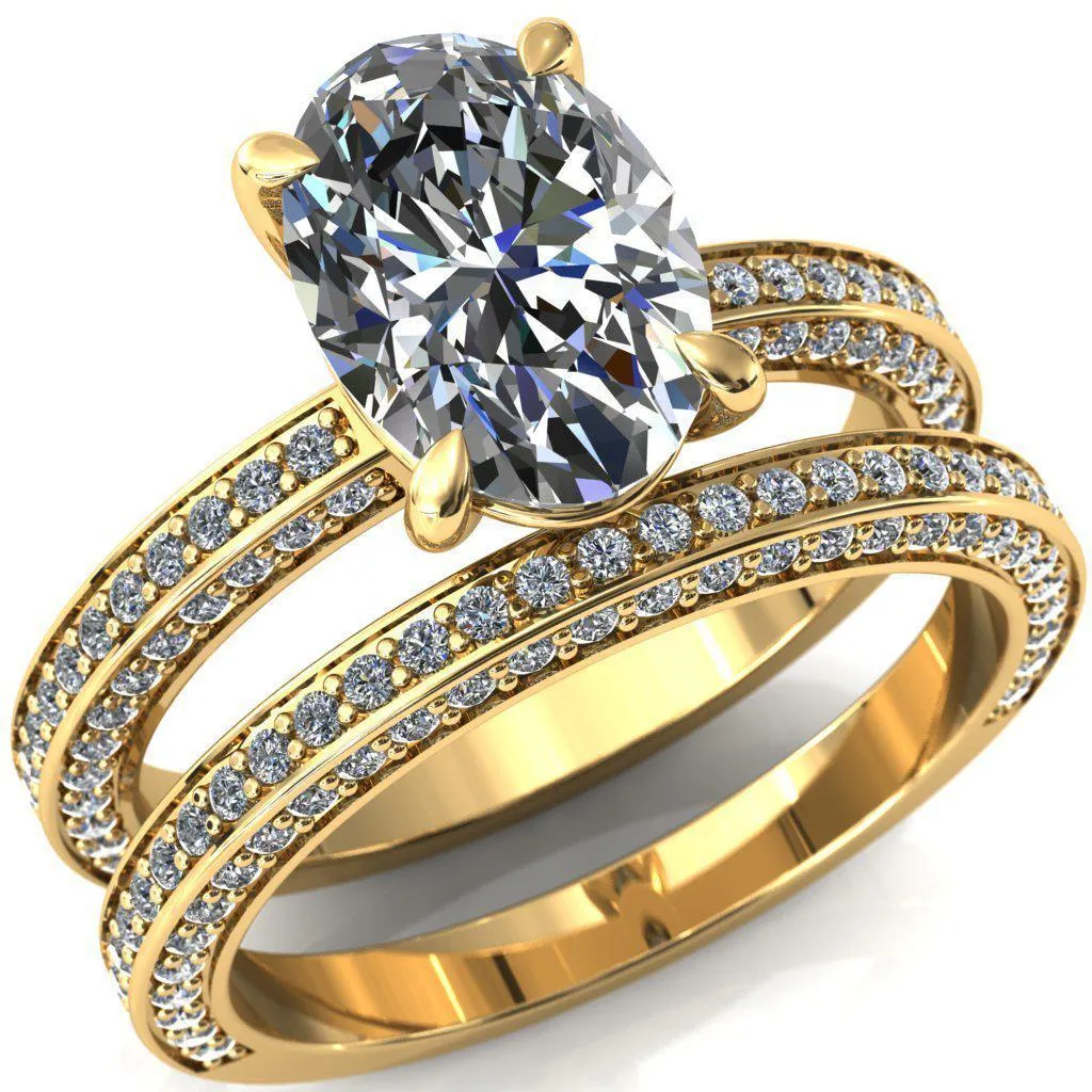 Kailee Oval Center Stone 4 Prong 3/4 Eternity 3 Sided Diamond Shank Engagement Ring