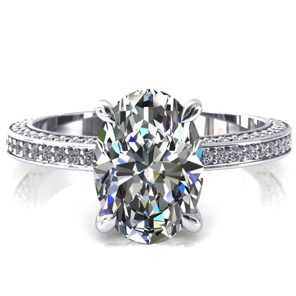 Kailee Oval Center Stone 4 Prong 3/4 Eternity 3 Sided Diamond Shank Engagement Ring