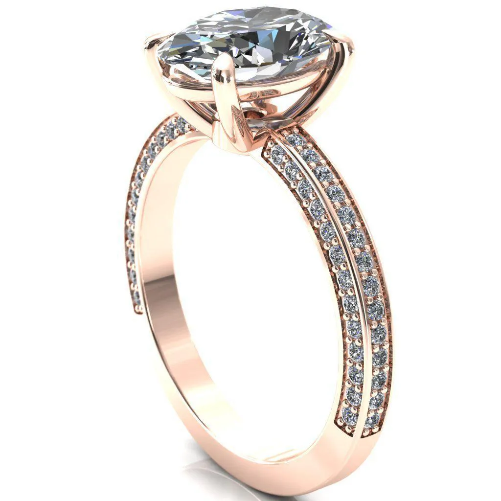 Kailee Oval Center Stone 4 Prong 3/4 Eternity 3 Sided Diamond Shank Engagement Ring