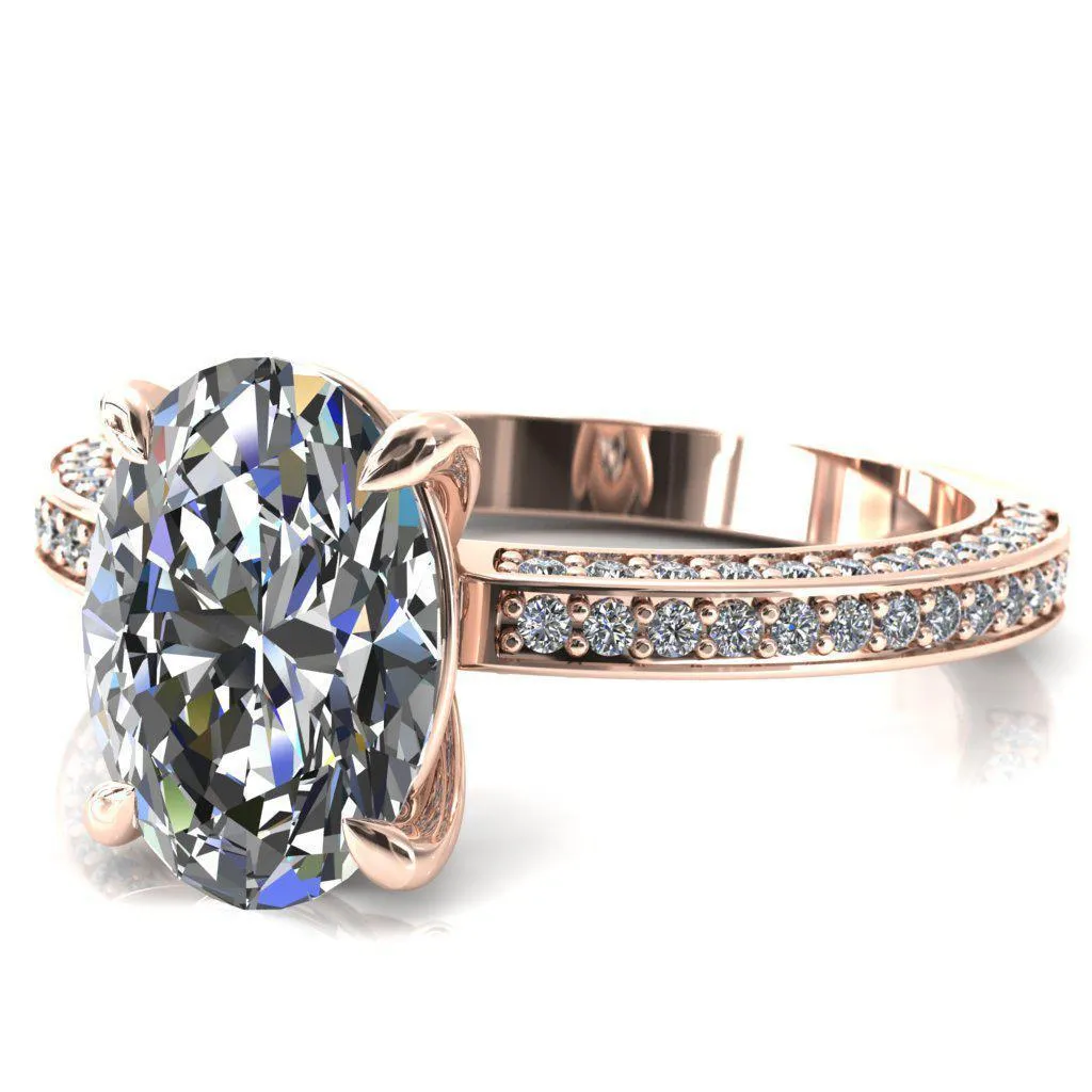 Kailee Oval Center Stone 4 Prong 3/4 Eternity 3 Sided Diamond Shank Engagement Ring