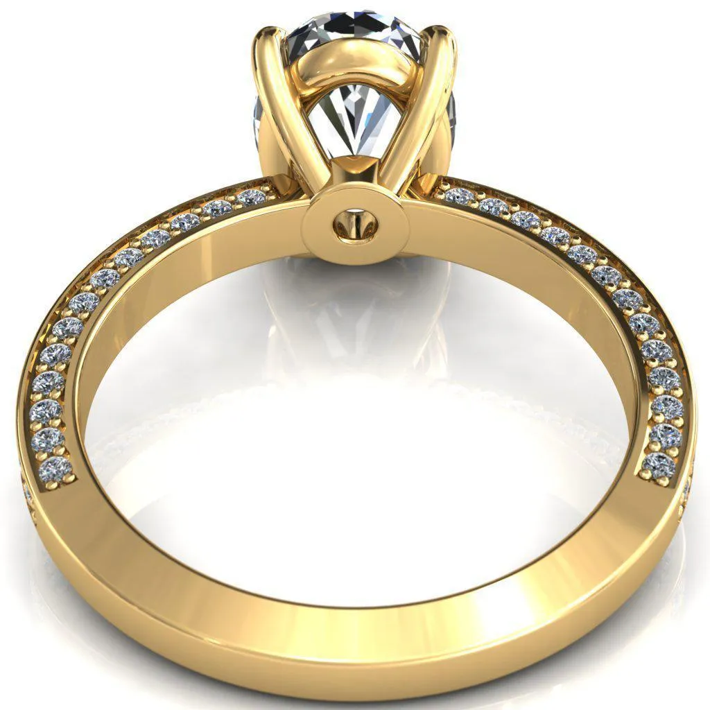 Kailee Oval Center Stone 4 Prong 3/4 Eternity 3 Sided Diamond Shank Engagement Ring