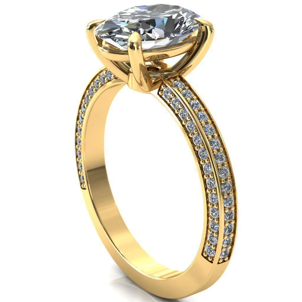 Kailee Oval Center Stone 4 Prong 3/4 Eternity 3 Sided Diamond Shank Engagement Ring