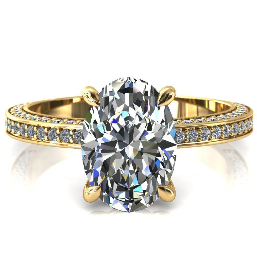 Kailee Oval Center Stone 4 Prong 3/4 Eternity 3 Sided Diamond Shank Engagement Ring