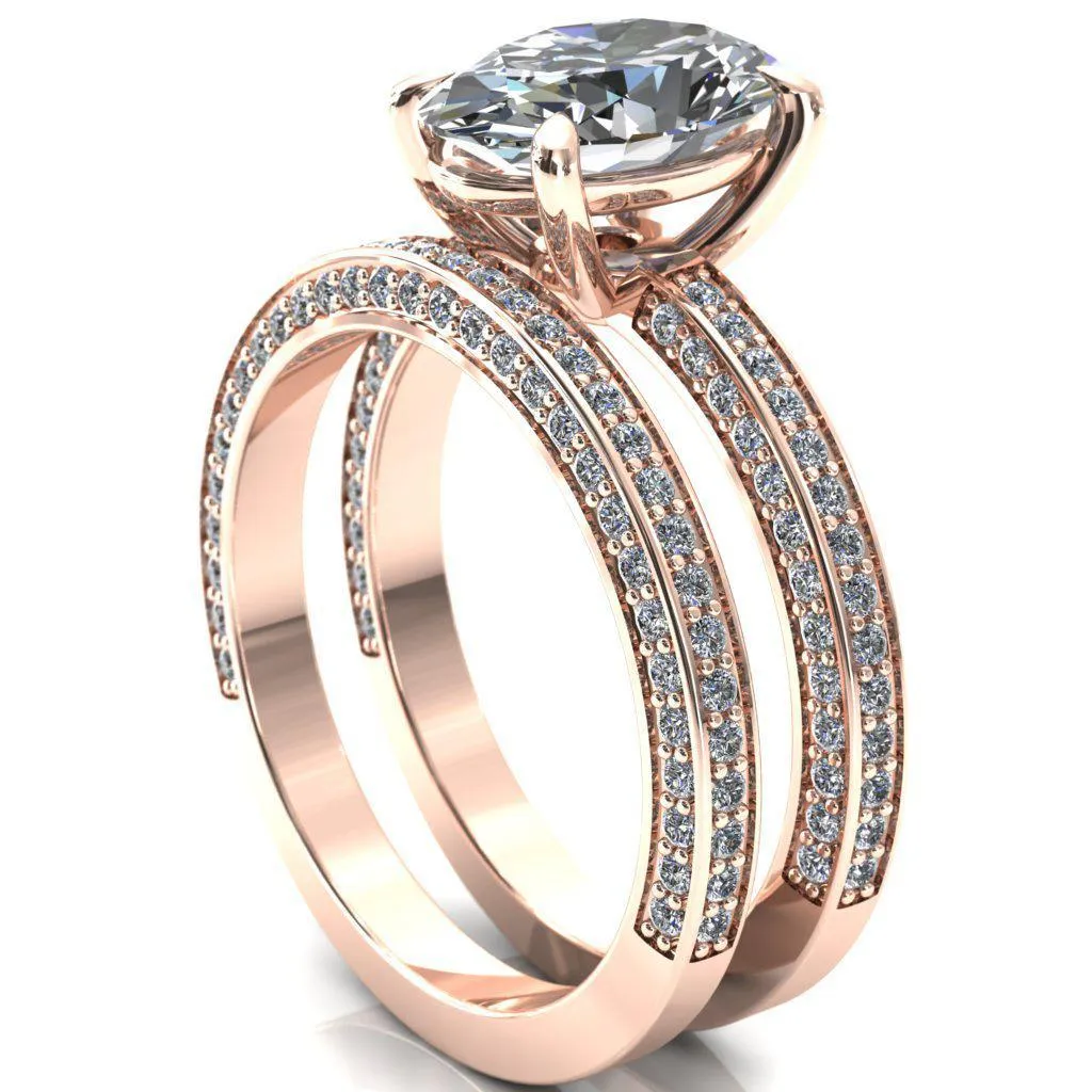 Kailee Oval Center Stone 4 Prong 3/4 Eternity 3 Sided Diamond Shank Engagement Ring
