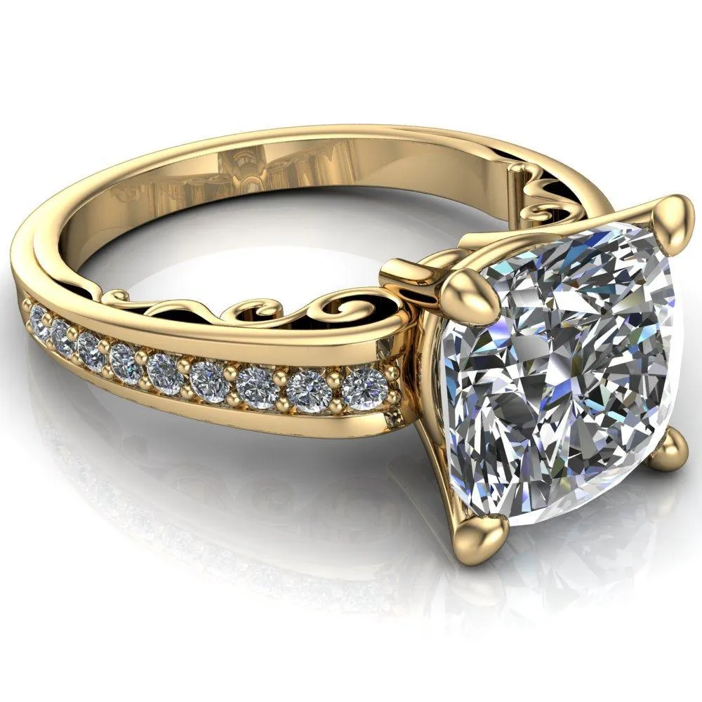 Keating Cushion Center Stone Diamond Channel 4 Prong Ring