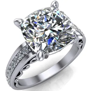 Keating Cushion Center Stone Diamond Channel 4 Prong Ring