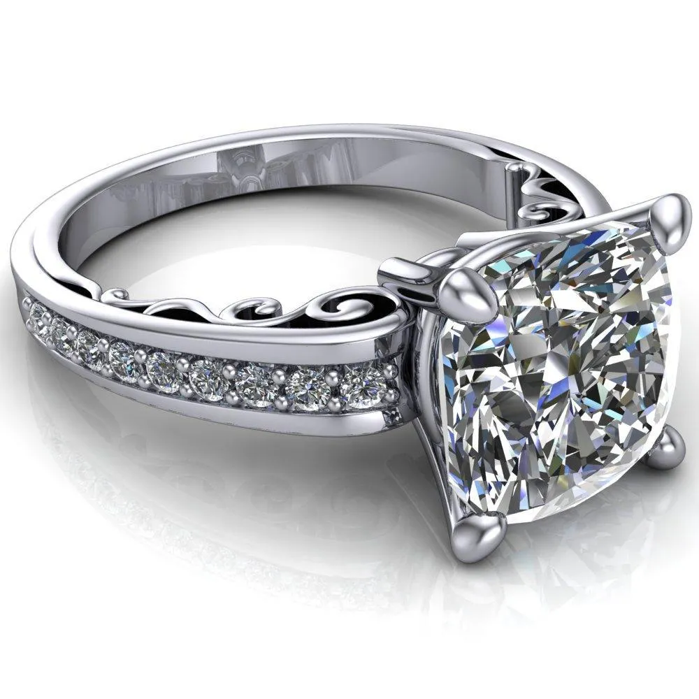 Keating Cushion Center Stone Diamond Channel 4 Prong Ring