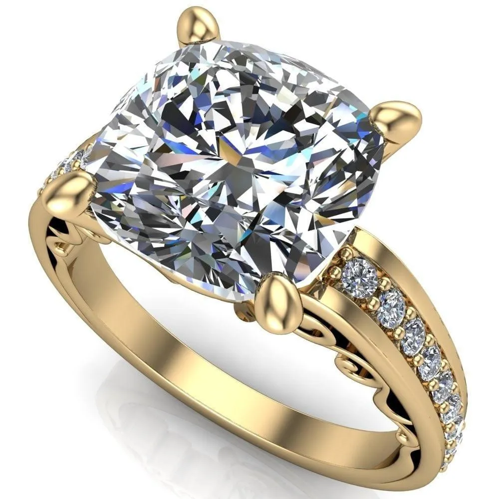 Keating Cushion Center Stone Diamond Channel 4 Prong Ring