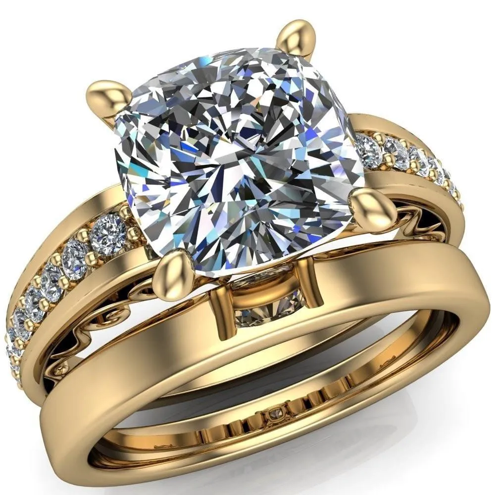 Keating Cushion Center Stone Diamond Channel 4 Prong Ring
