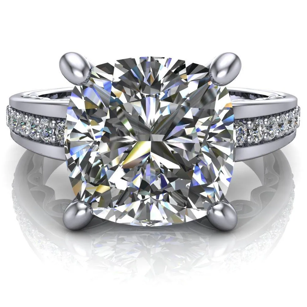 Keating Cushion Center Stone Diamond Channel 4 Prong Ring