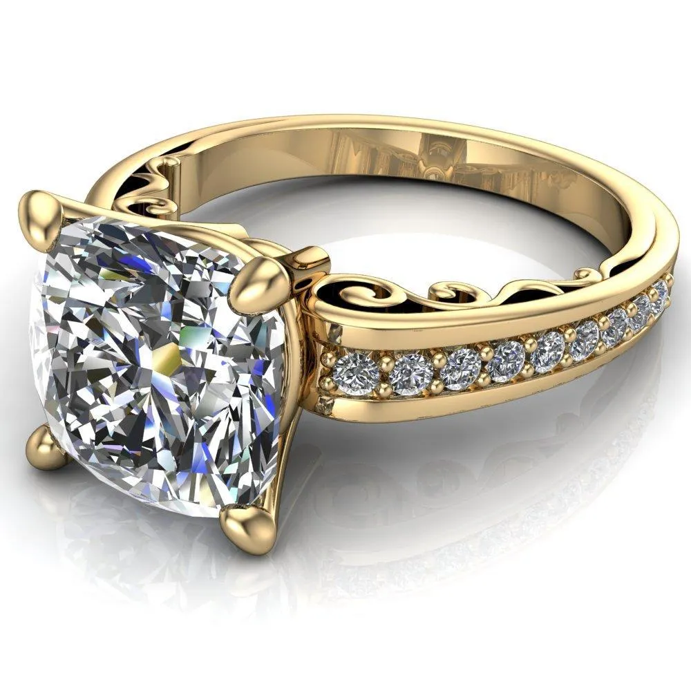 Keating Cushion Center Stone Diamond Channel 4 Prong Ring