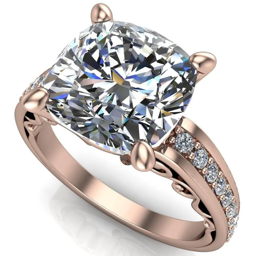 Keating Cushion Center Stone Diamond Channel 4 Prong Ring
