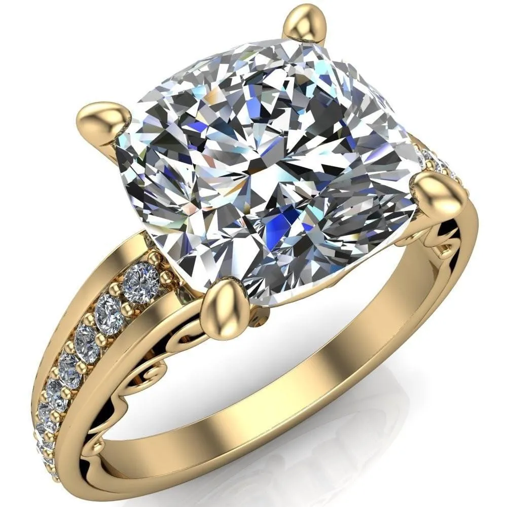 Keating Cushion Center Stone Diamond Channel 4 Prong Ring