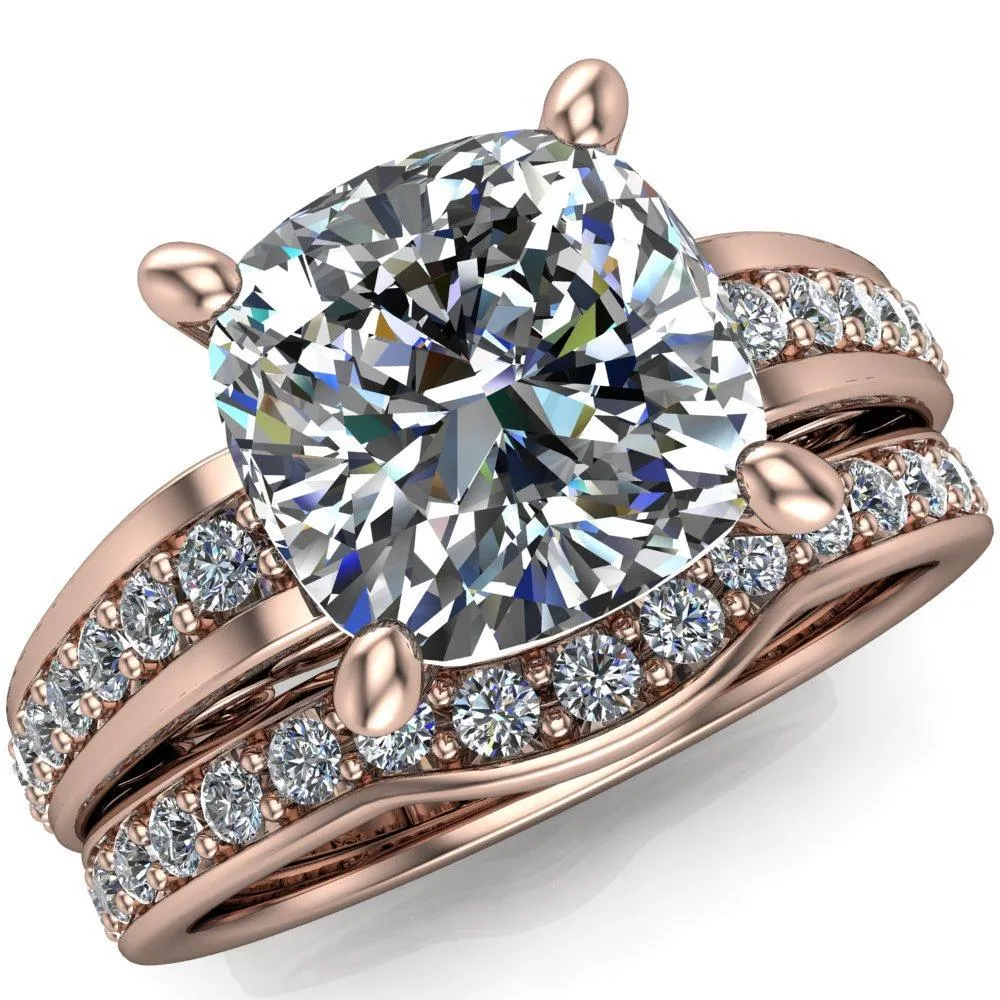 Keating Cushion Center Stone Diamond Channel 4 Prong Ring