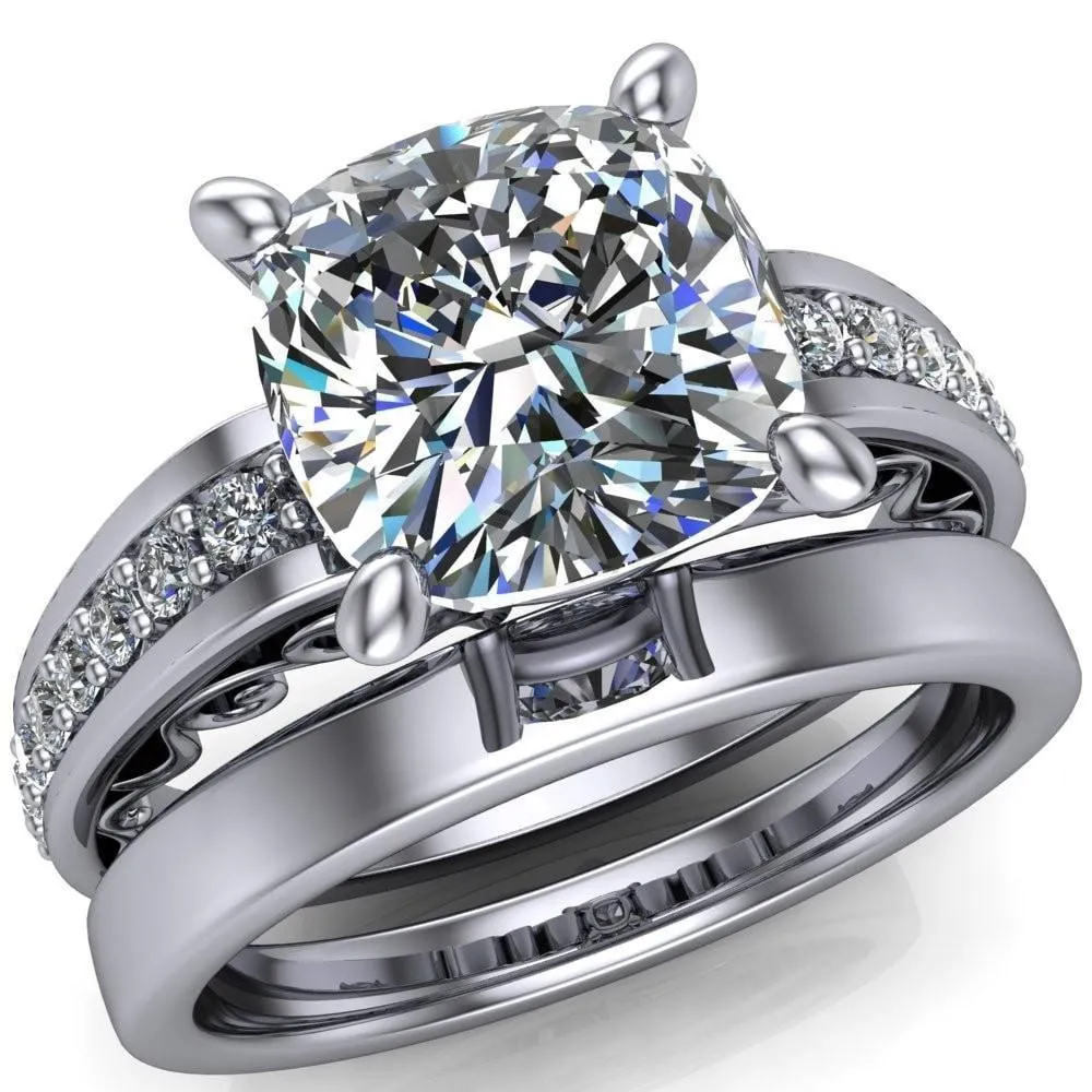 Keating Cushion Center Stone Diamond Channel 4 Prong Ring