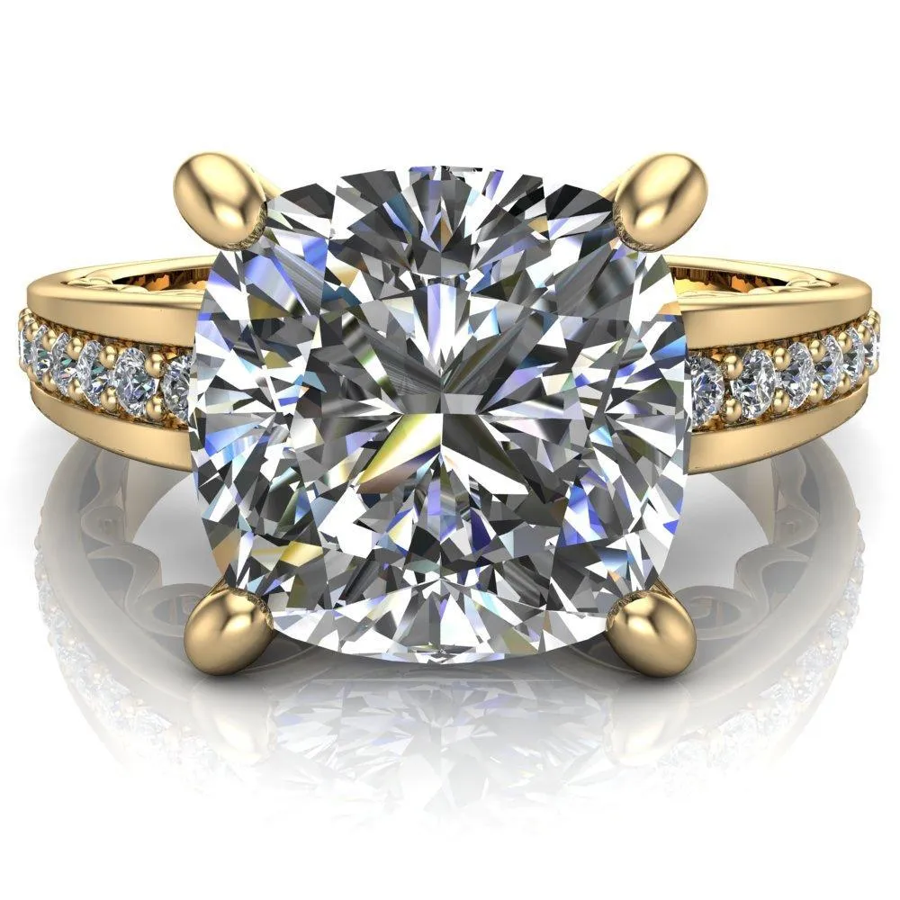 Keating Cushion Center Stone Diamond Channel 4 Prong Ring